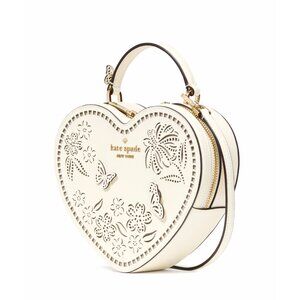 New Kate Spade Love Shack Perforated Heart Crossbody 3D Butterfly Meringue